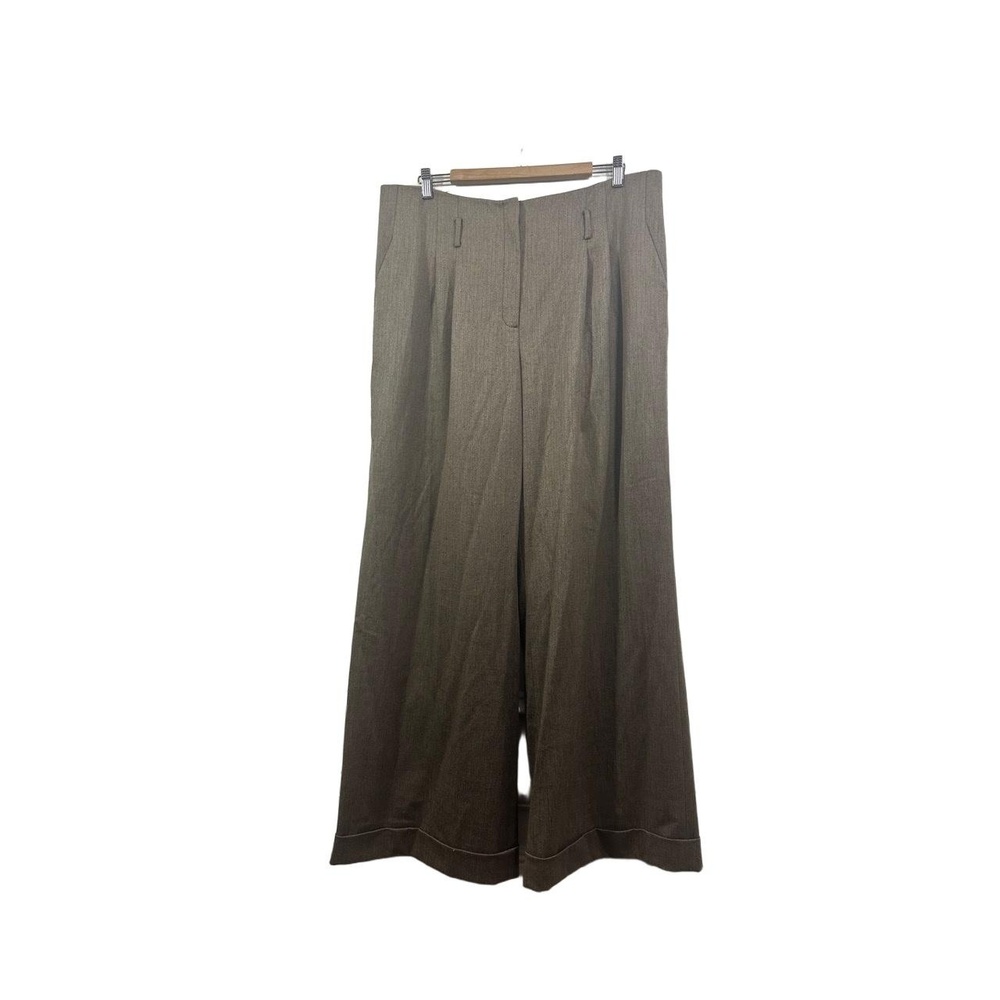 MAGASCHONI COLLECTION Trousers Womens 16 Brown Grey Herringbone Wide Leg - Picture 5 of 14